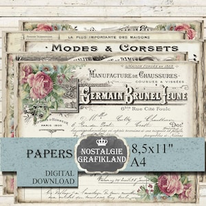 フランス語文書 横長 書類 エフェメラ バラ 横長 ジャーナリング ダウンロード 11x8.5インチ PPH5112