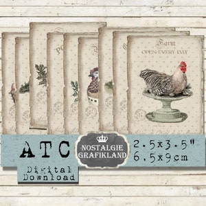 Ferme Coq Poule Oeufs frais Poulet Élevage imprimable Journaling Téléchargement instantané ATC feuille de collage numérique S207