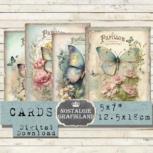 Schmetterlinge Karten digital Decoupage Shabby Chic 19 x 12,5 cm Download digital collage sheet G101