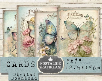 Butterflies Cards printable Butterfly Journaling Shabby Journaling 5x7" Download digital Card G101