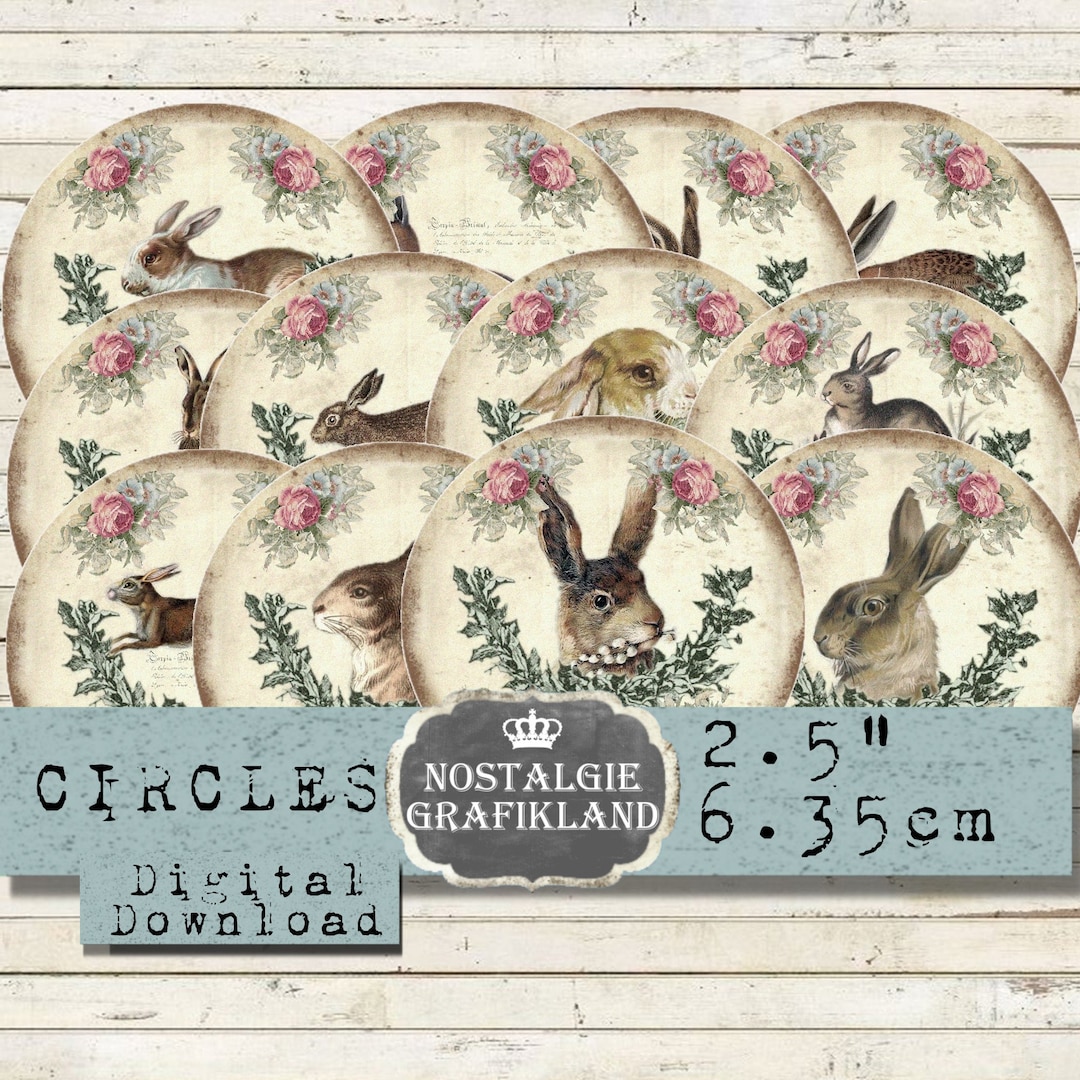 Rabbits Circles Printable Bunnies Easter Shabby Chic Hare Journaling Rabbits Circles Printable Bunnies Easter Shabby Chic Hare Journaling