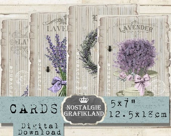 Lavender printable Shabby Chic Wood Herbs Cards Journaling Scrapbooking Rustic Decoupage 5x7 inch Download digital collage sheet G018