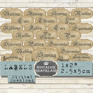 Sewing Words printable digital Needlework Vintage Labels Sewing prints Journaling  Ephemera Organizing Sew Download digital collage E029