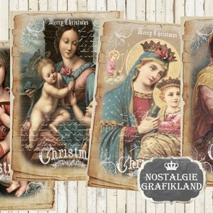 Christmas Madonna Holy Mary Religious printable Holycards prints 6x4 inch selfprinting Download digital collage sheet D141 image 2