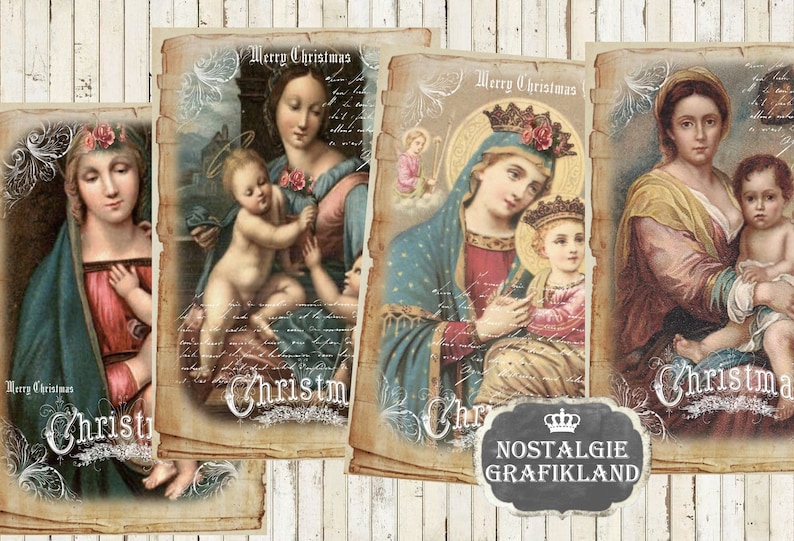 Christmas Madonna Holy Mary Religious printable Holycards prints 6x4 inch selfprinting Download digital collage sheet D141 image 2