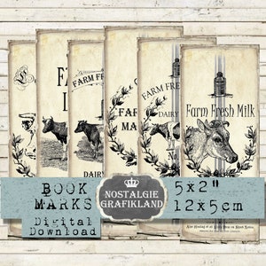 Marcadores de granja Vaca Leche Fresca Agricultura Descarga Instantánea hoja de collage digital Vintage Paper BM024