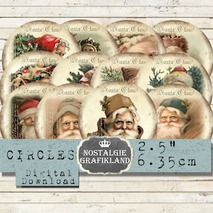 Kerstman cirkels Kerstmis X-mas Journaling Scrapbooking Decoupage 2,5 inch Journaling Vintage Download digitale collage blad C103