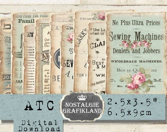 Sewing printable Adverting Needlework Sew Stitching printable Journal ATC digital sheet S078