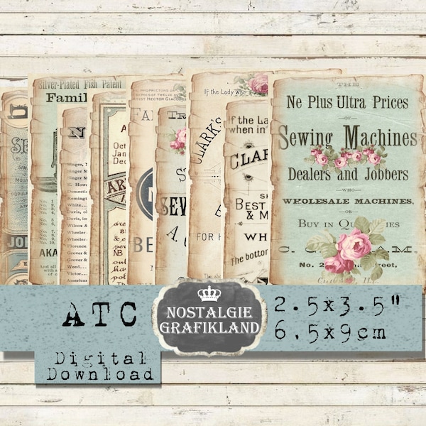 Sewing printable Ephemera digital Adverting Needlework Sew Journal Stitching ATC Journaling old vintage collage sheet Download sheets S078
