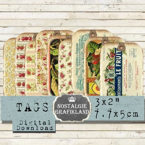 Fruits Tags Journal Vintage printable Old Papers French Food Embellishments Tags Journaling Download digital collage sheet T046