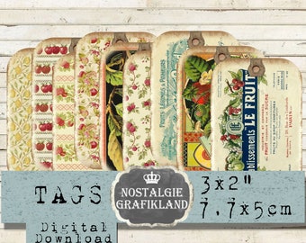 Fruits Tags Journal Vintage printable Old Papers French Food Tags Journaling digital sheet T046