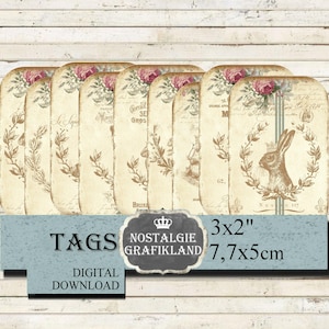 Hasen Shabby Chic Kaninchen Ostern Tiere Anhänger Instant Download digital collage sheet T111