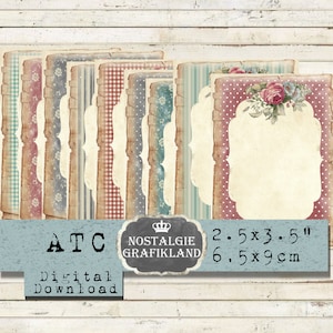 Étiquettes vierges imprimables Cartes ATC Shabby Chic imprimable Fond Cadres Écrire sur ajouter Polka Dots téléchargement numérique feuille de collage S054