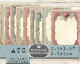 Blank Labels printable ATC Cards Shabby Chic printable Background Frames Write on add Polka Dots digital Download collage sheet S054