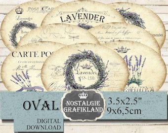Lavender Oval Wreath Herbs Soap Lavande Provence 3.5x2.5 inch printable Download digital sheet O154