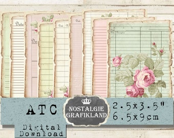 Ledger Printable Shabby Chic Journal Ephemera ATC Vintage French Junk Journals Selfprinting Papers Download digital collage sheet S068