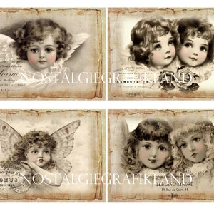 Angels Vintage Christmas Anges Victorian Cards Christmas 5 x 3.5 inch Instant Download digital collage sheet P101 image 3