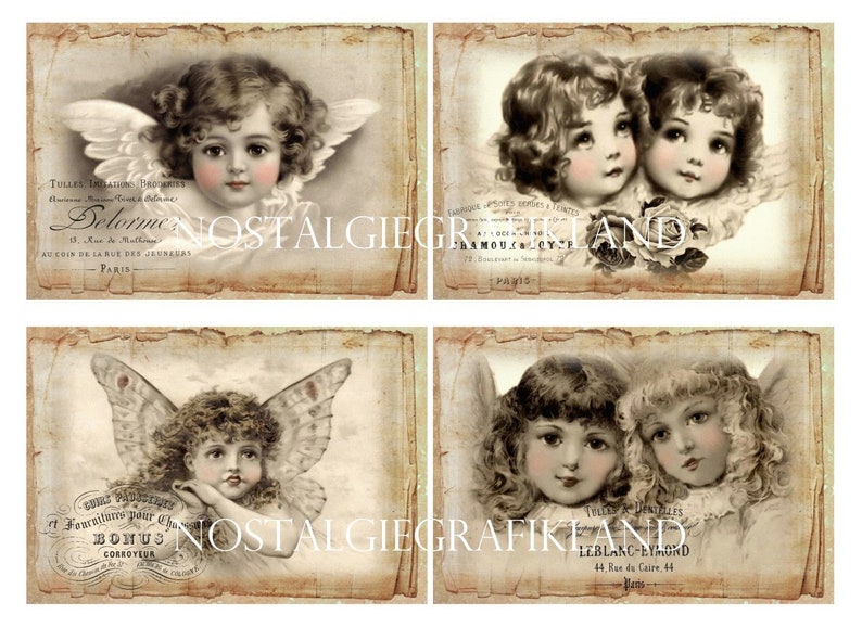 Angels Vintage Christmas Anges Victorian Cards Christmas 5 x 3.5 inch Instant Download digital collage sheet P101 image 3