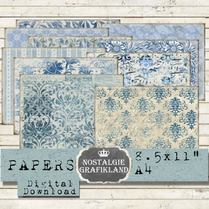 BLUE Background printable landscape Papers Pack Pack horizontal Scrapbook Journaling Download digital sheets 11x8.5" PPH022