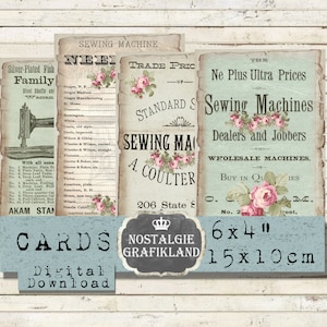 Nähen Collage digital antike Nähkarten Nähmaschine Karten Scrapbook Nadelarbeit 15 x 10 cm Instant Download digital sheet D294