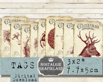 Christmas Tags Country Rustic Old Tattered Paper Noel printable Journaling  Download digital sheet T200