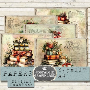 CHRISTMAS BOOKS printable Papers landscape Journaling horizontal X-mas Prints Journal Greetings Download digital sheets 11x8.5 inch PPHE007