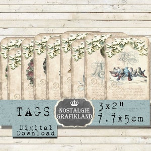 Étiquettes-cadeaux imprimables de Noël Shabby Chic Journaling imprime Renne Oiseaux Joyful Christmas Journaling Télécharger la feuille de collage numérique T104