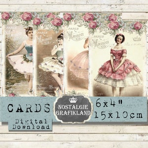 Ballerina stampabile Balletto digitale Tutu francese Tulle Dancer Journaling Journals 6x4 pollici Scarica il foglio di collage digitale D175