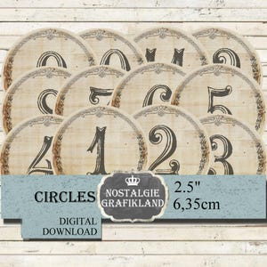 Numbers Circles printable Vintage Number digital 2.5" Round Journaling Download digital sheet C142