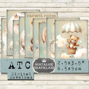 Teddybear digital Children Toys Baby Bear ATC Aceo printable Journaling Instant Download digital collage sheet S082