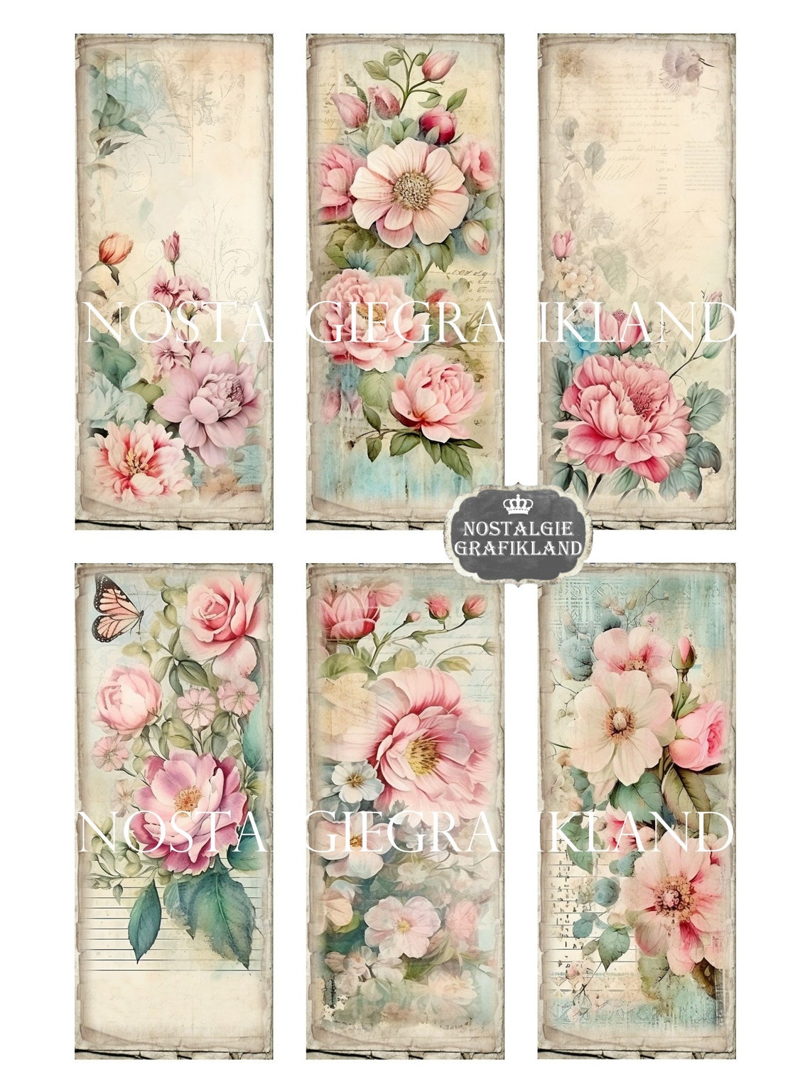 Spring Flowers Bookmarks Printable Shabby Chic Pink Botanical Floral ...