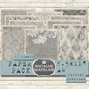 DAMASK Grey Background Paper Pack Vintage printable Grunge Junk Journaling Baroque Damask Download digital collage sheet 8.5 x 11&quot; PP170