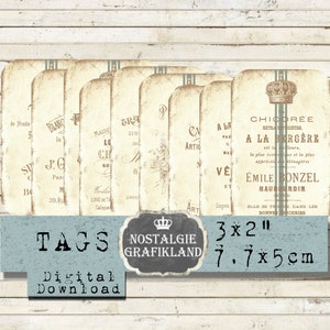 Franse logo-tags afdrukbare graanzakstrips kronen ephemera-labels download afdrukbaar digitaal collageblad digitaal T191