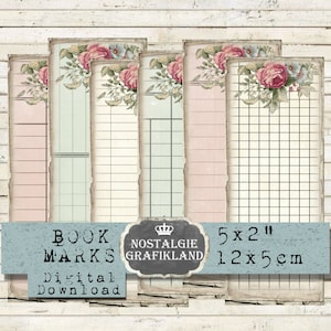 Shabby Chic Ledger Marcadores para impressão Enfeites de diário Papel para escrita folha de colagem digital Baixar BM040
