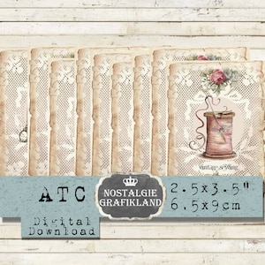 Couture imprimable Ephemera Needlework Sew Lace Labels ATC Cards Journaling Shabby Chic Add on Download digital collage sheet Craft S076