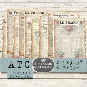 Old Newspaper printable Journals Roses digital Journal Elements Vintage ATC Instant Download digital collage sheet S080