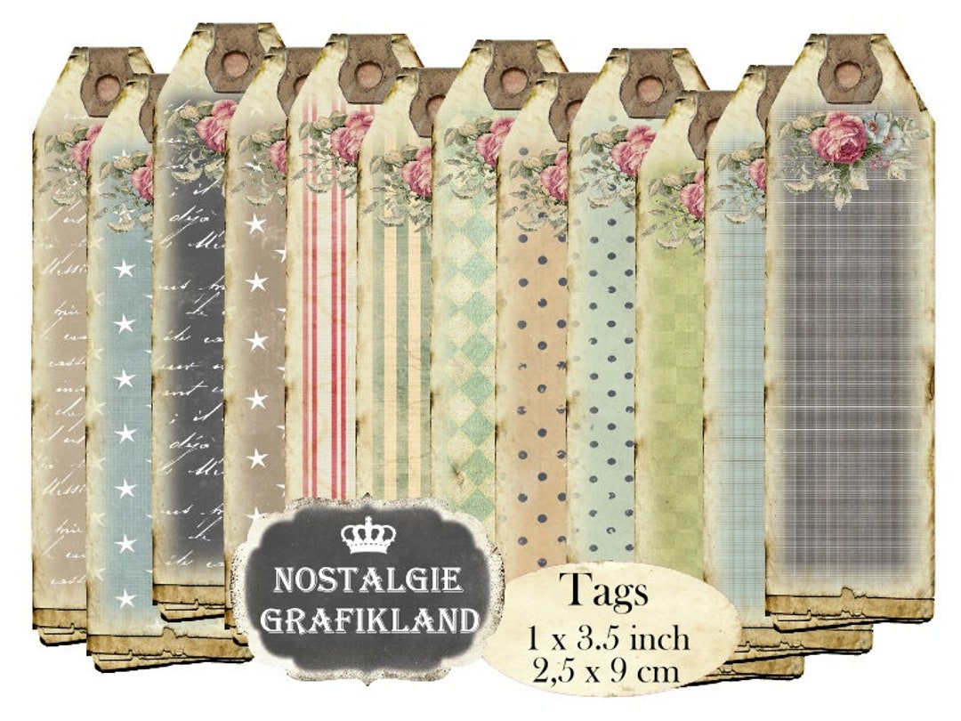Shabby Chic Journal Tags Vintage Background Printable Narrow 1 Inch ...