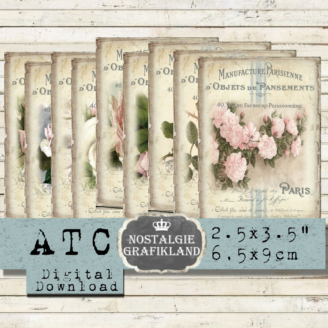 Shabby Chic French Roses Printable Labels Journals Flowers ATC Instant ...