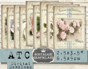 Shabby Chic French Roses printable Labels Journals Flowers ATC digital sheet Manufacture Parisienne S179