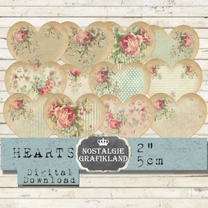 Shabby Chic Herzen digital Liebe Valentinstag Anhänger digital collage sheet download H100