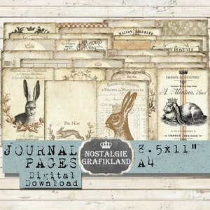 Hasen Buch Vintage Journal sheets Osterhasen Paper Pack Download PDF digital collage sheet JPA011