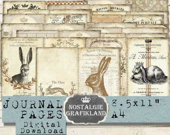 KONIJNEN Journaalpagina&#39;s Easter Hae Bunnies Efemere Franse dagboek afdrukbare Journaling Digitale bladen downloaden JPA011