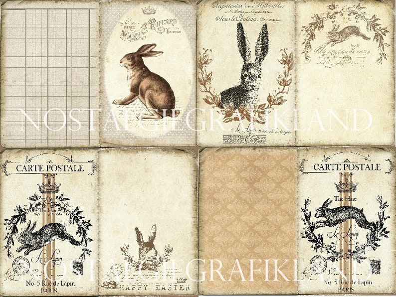 RABBITS Journal Pages Book Hare Bunnies Ephemera Printable Etsy