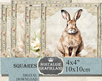 Rabbits Squares printable Bunnies Coaster 4x4 inch Instant Download digital sheet TG159