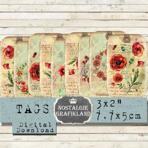 Anhänger Rote Mohnblumen Blumen Instant Download digital collage sheet T212