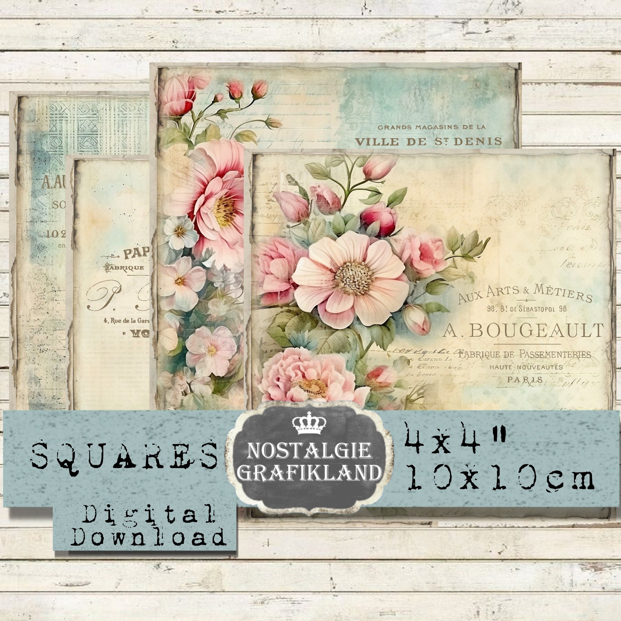 flowers-squares-printable-shabby-chic-coaster-pink-french-tiles-4x4-inch-rosen-decoupage-download-digital-collage-sheet-tg112-etsy