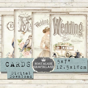 Wedding printable Cards Ephemera Love Amore Flowers Vintage Journaling 5x7 inch Download digital collage sheet G094