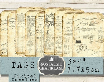 Etiquetas efímeras francesas de escritura a mano, documentos imprimibles, cartas, diario vintage destrozado, collage digital T192