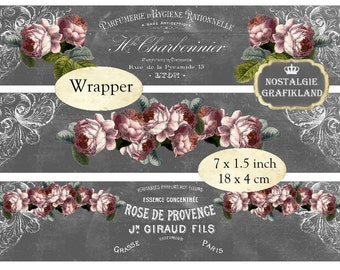 Soap Wrapper Chalkboard Roses Perfume Download digital collage sheet E152 french strips soap
