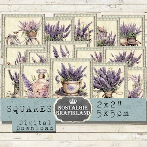 Franse lavendel 2x2 vierkante Provence kruiden bloemen Instant Download digitale collage blad TW163